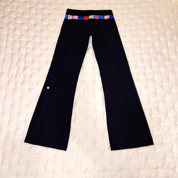 Lululemon Flare Black Stretch pants with Multi-Color Waistband, Size 6 Reg. - Picture 1 of 5